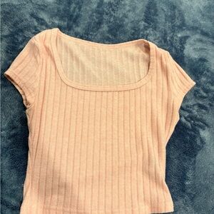 SHEIN Light Pink Ribbed Short Sleeve Top